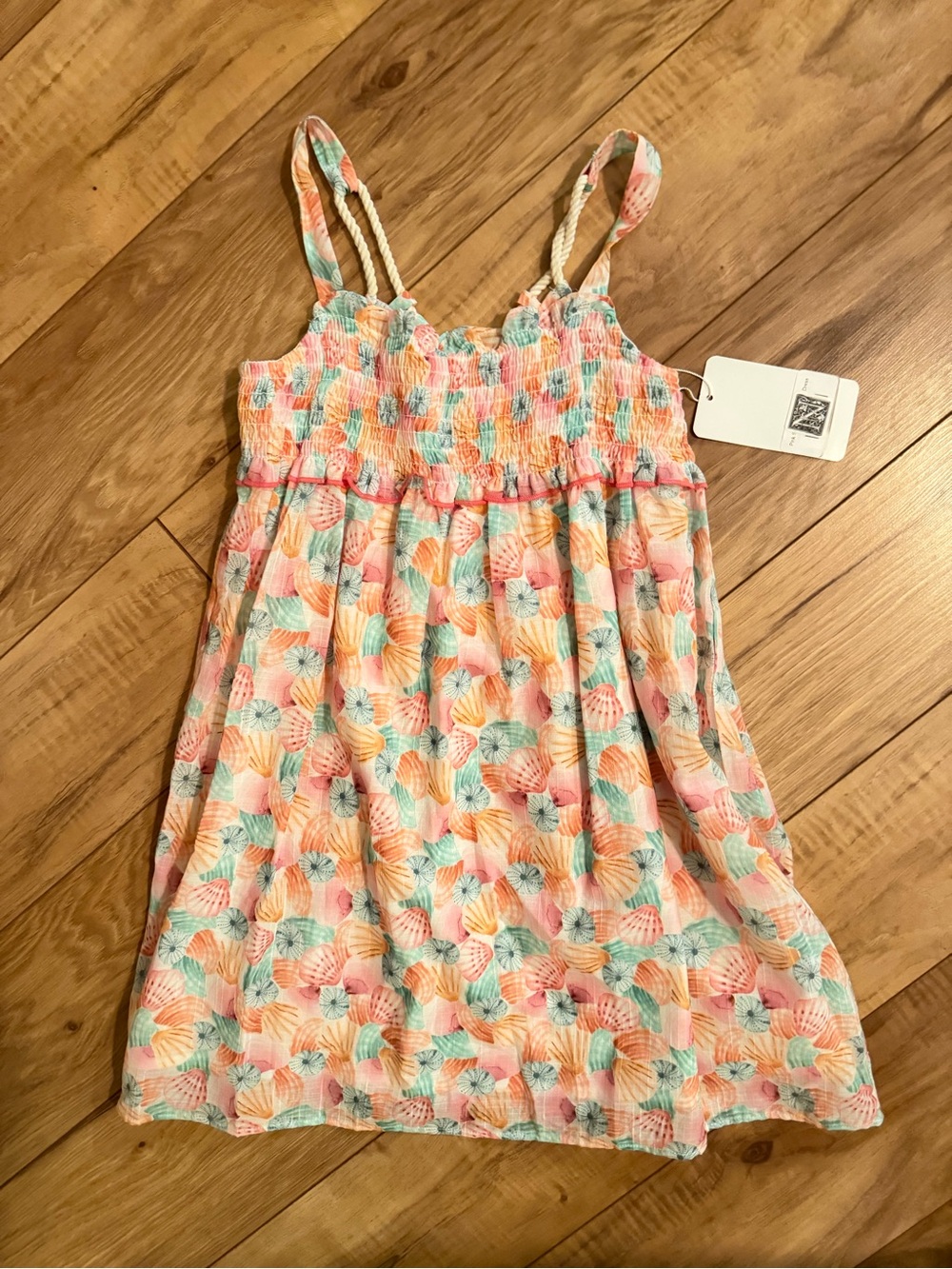 Girls' Shell-Print Smocked Sundress - Pink, Coral & Mint